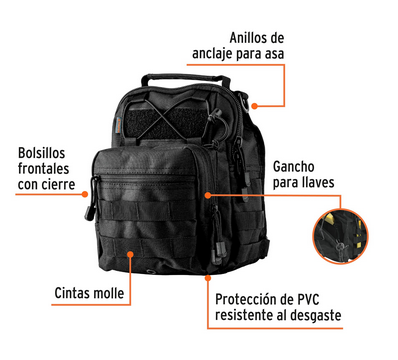 MOCHILA TACTICA NEGRA DE HOMBRO, TRUPER