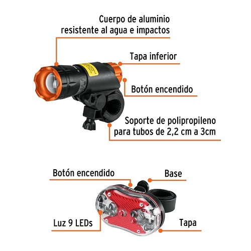 LINTERNAS PARA BICICLETA KIT DE 2 PIEZAS DELANTERO Y TRASERO