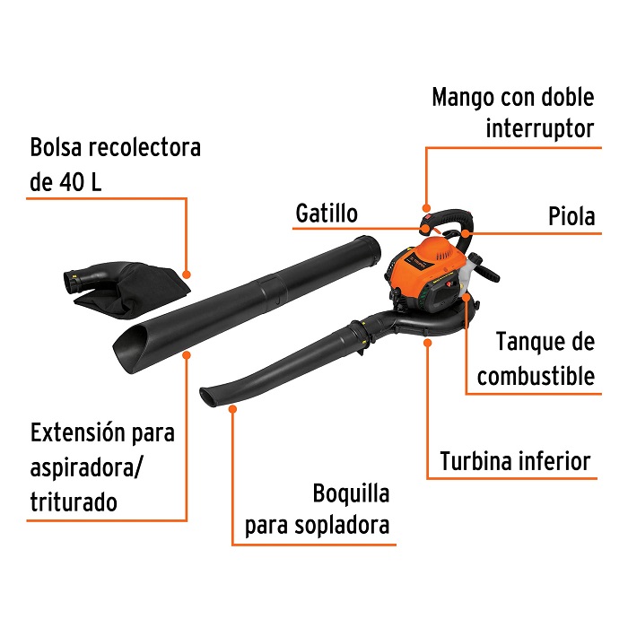 SOPLADORA Y ASPIRADORA CON MOTOR A GASOLINA TIPO MOCHILA 26 CC