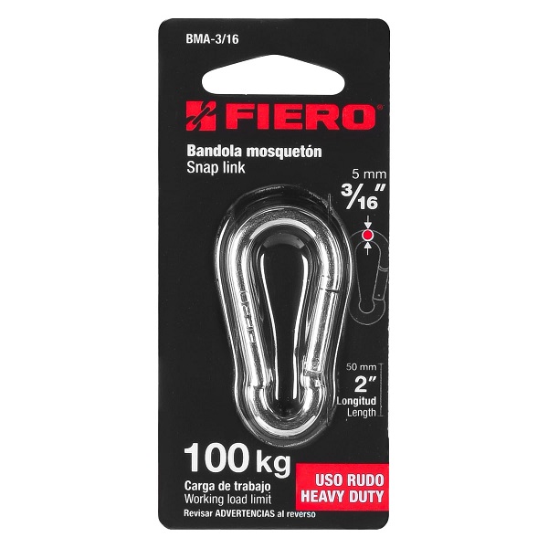 BANDOLA MOSQUETON FIERO 3/16&quot;-100KG-2&quot;