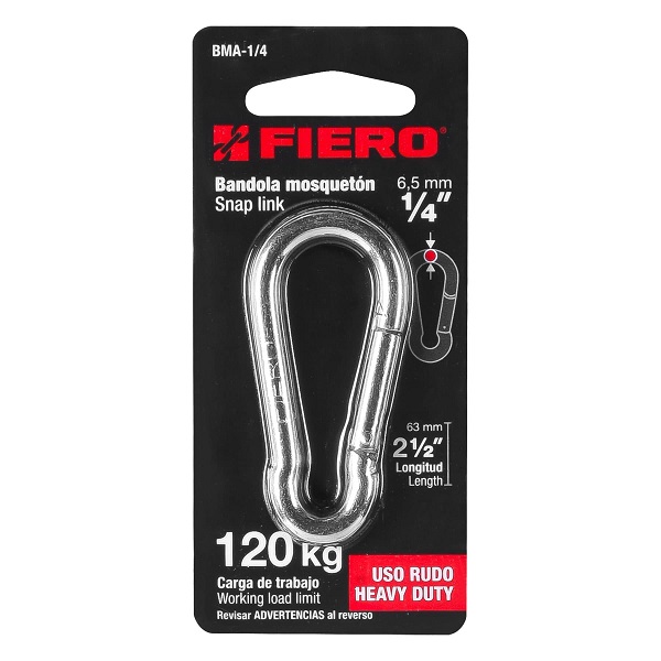 BANDOLA MOSQUETON FIERO 2 1/2&quot;-120KG-1/4&quot;