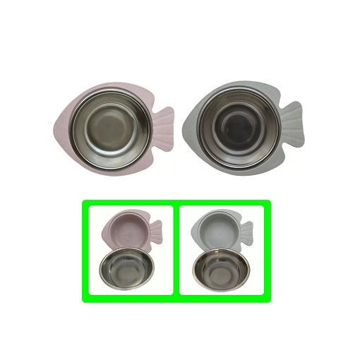 COMEDERO PARA MASCOTA MELAMINA Y ACERO INOX PEZ