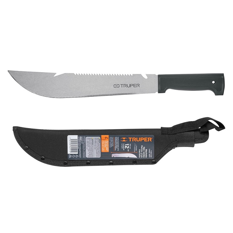 MACHETE RAMBO 12 PLG CACHA INYECTADA NEGRA CON FUNDA