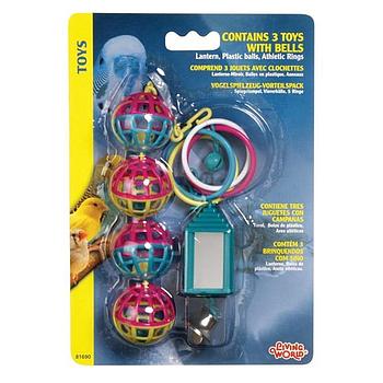 JUGUETE PARA AVE TRIPLE CAMPANA Y BOLAS PLASTICAS