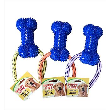 JUGUETE DE CUERDA CON HUESO DE HULE VARIOS COLORES PUPPY LOVE