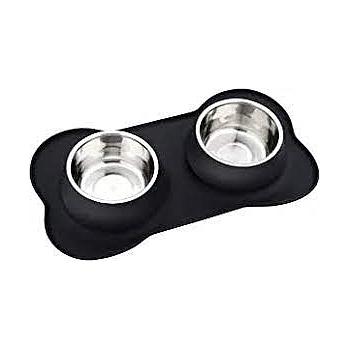 PLATO PARA MASCOTA DOBLE METAL BASE DE HULE