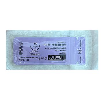SUTURA DE PLYGLUCOLIC 3/0 CON AGUJA 20MM 1/2 REDONDA