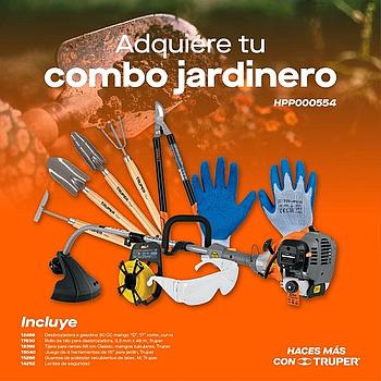 COMBO JARDINERO (DESBROZADORA, ROLLO DE HILO, TIJERA PARA RAMAS, JUEGO DE 4 HERRAMIENTAS, GUANTES DE POLIESTER Y LENTES DE SEGURIDAD)