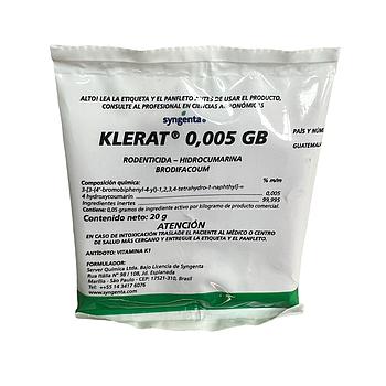 RODENTICIDA KLERAT SYNGENTA 20 GRAMOS CAJA DE 30 UNIDADES